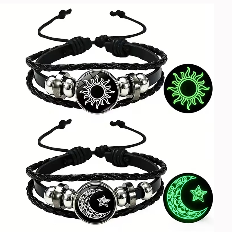 Snap Fastener Set - 2 paar glow-in-the-dark zon-maan paar armbanden