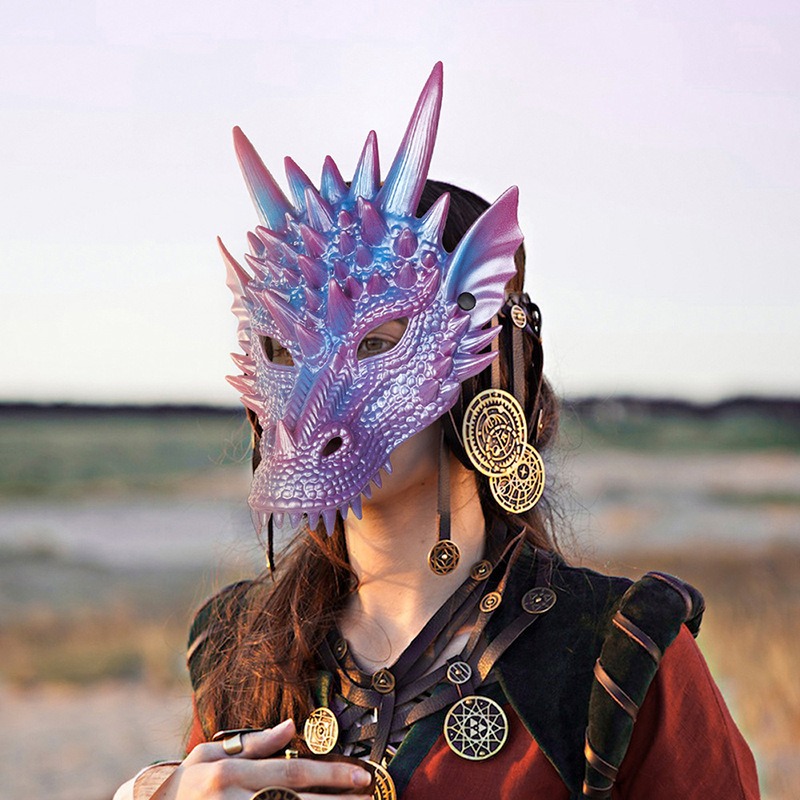 Cosplay Prop Blueprints - Parel Blauw Dragon Masker 3d Print