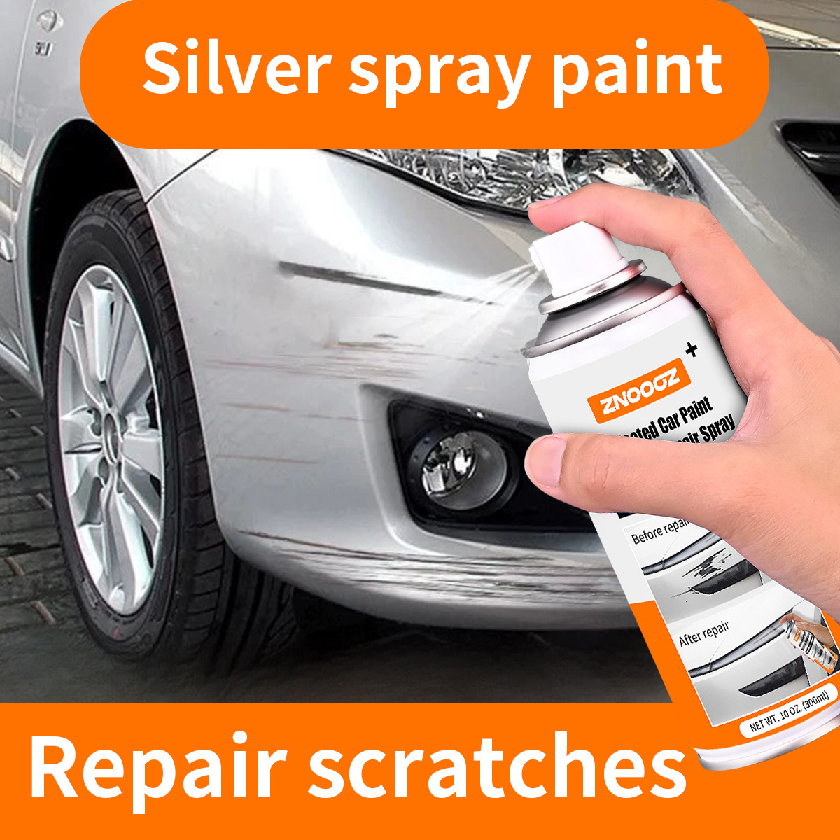 Metallic Spray Paint - Zilveren autokrasreparatiespray Autokrasverfpen Diepe krasreparatie Verwijdering