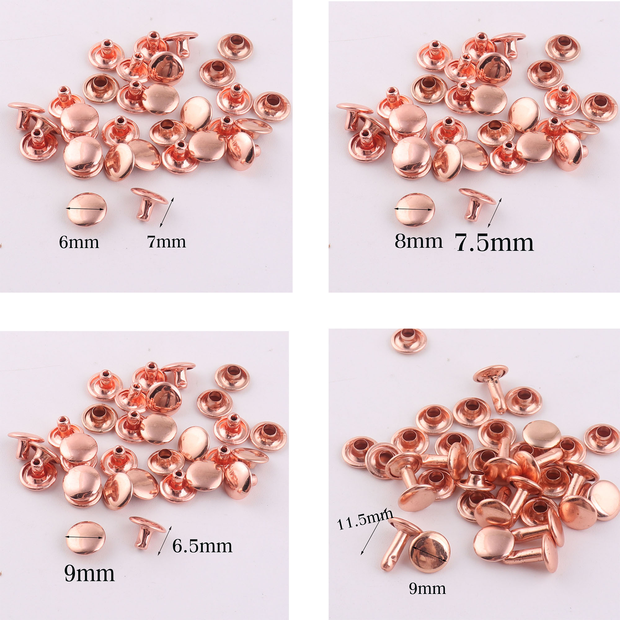 Snap Fastener Set - 100 sets dubbele dop klinknagels, roségouden