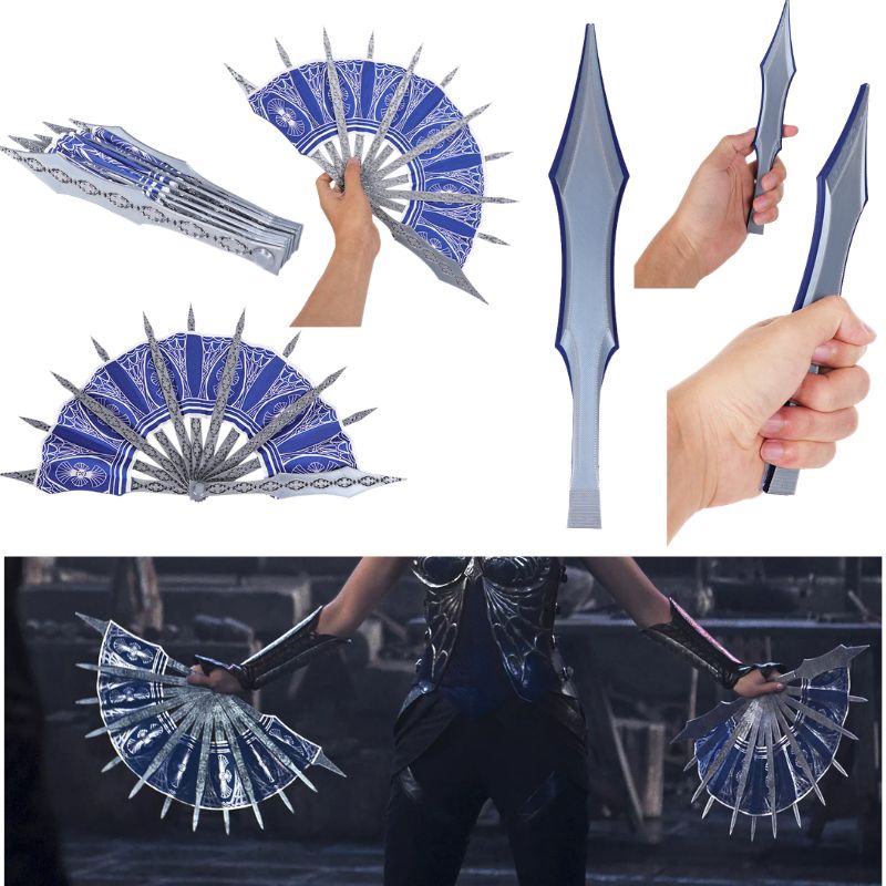 Cosplay Prop Blueprints - Anime Kitana Cosplay MK Blauwe Handwaaier